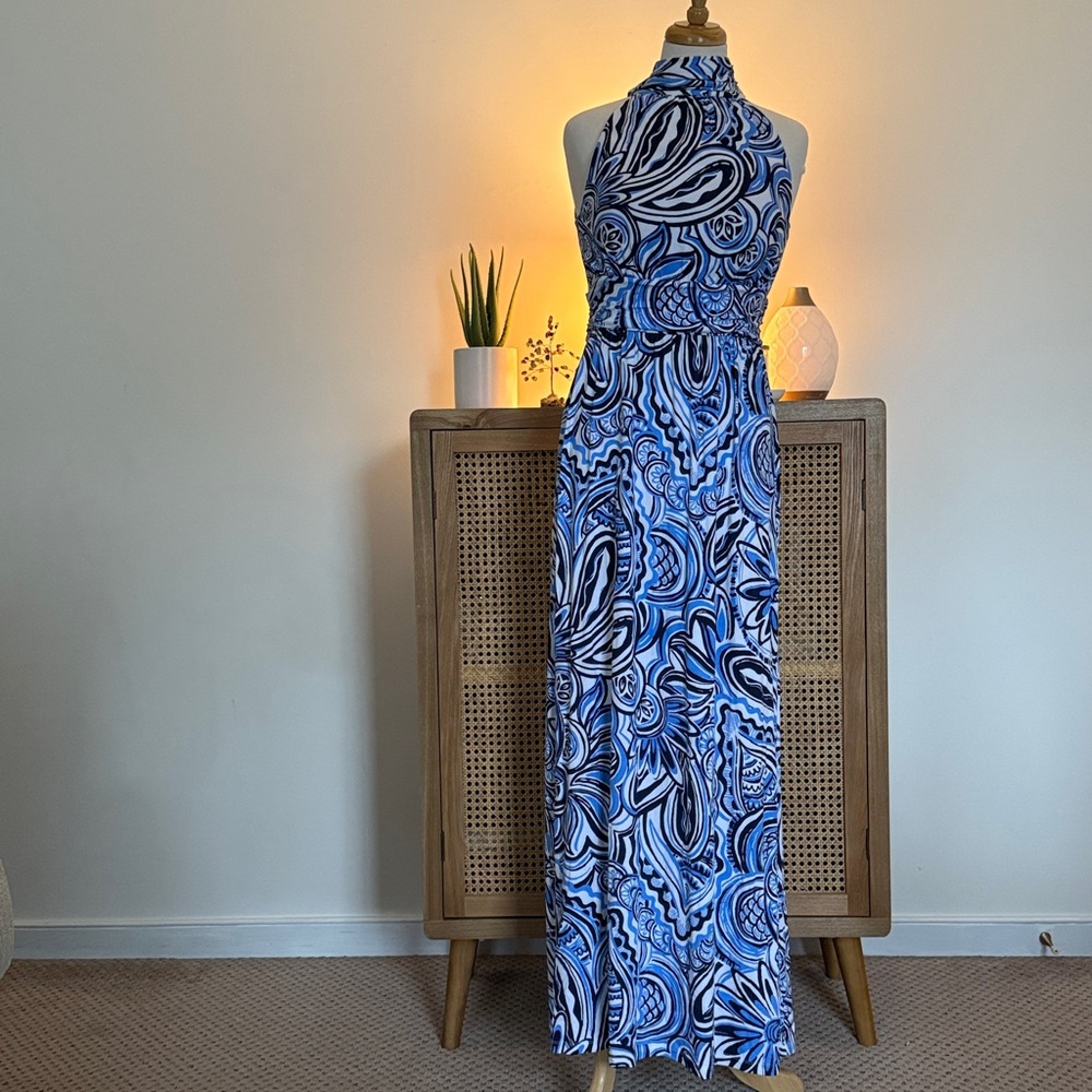 Lilly Pulitzer Blue and White Floral Maxi Dress